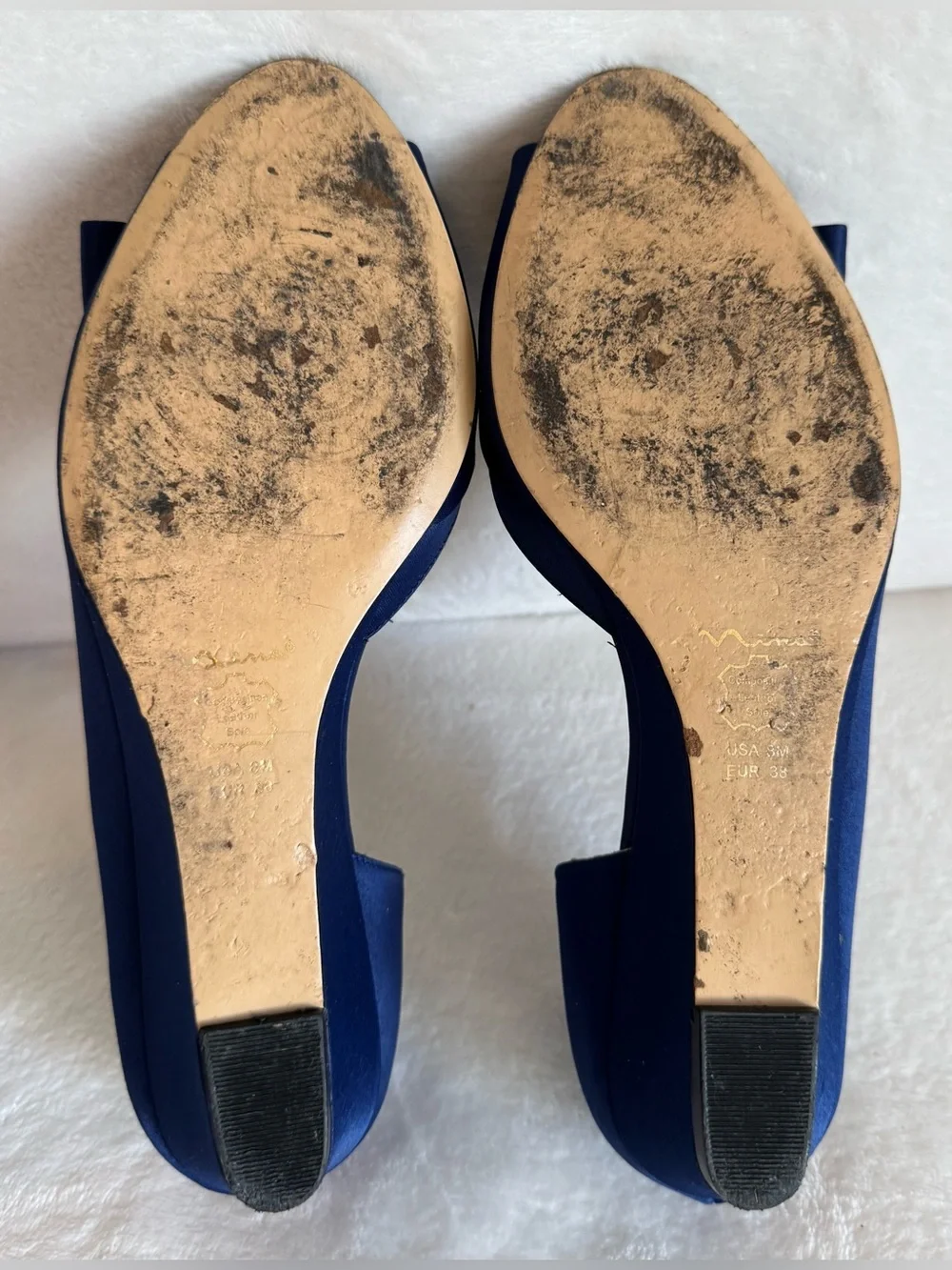 Nina Ronelle Peep Toe Blue Satin Low Heel Wedge Formal Pump Size 8M